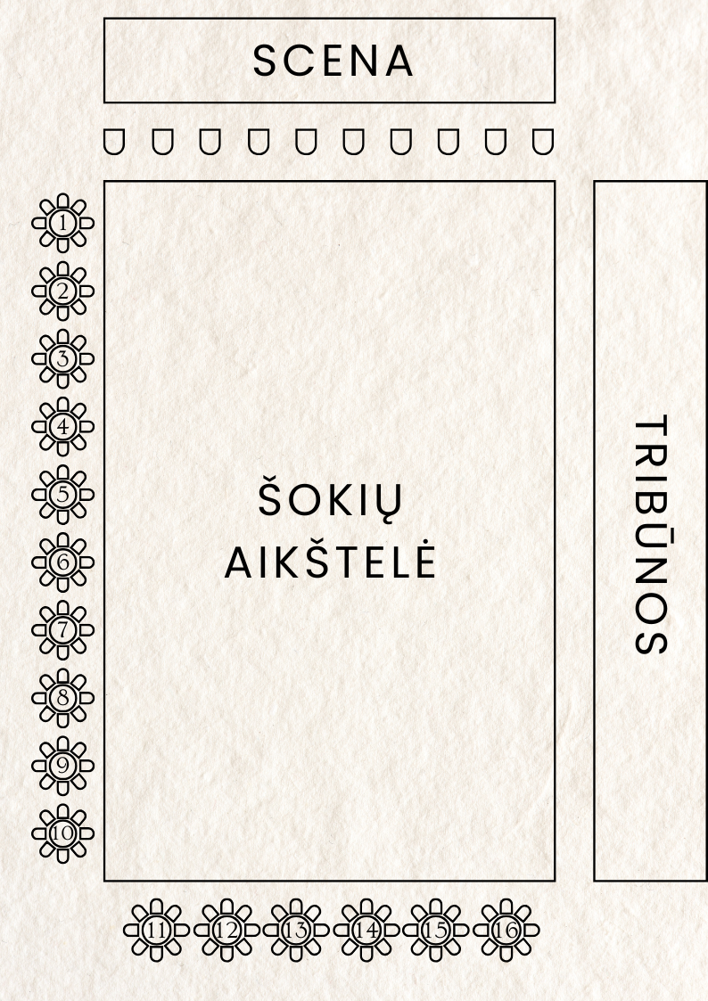 Salės ir stalų išdėstymas